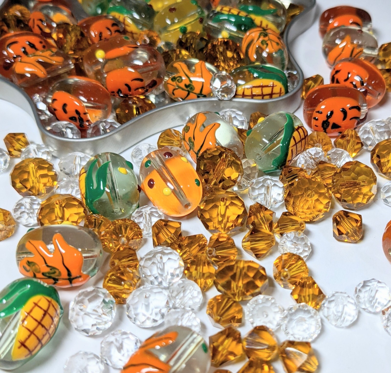 Thanksgiving Beads Fall Beads Glass Beads Pumpkin Corn Maple Leaf DIY 100pc