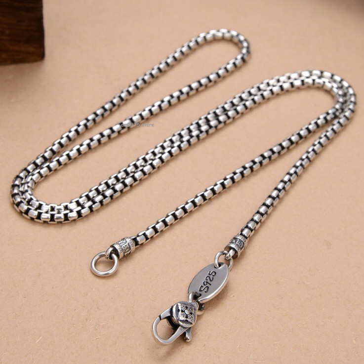 Real S925 Sterling Silver Chain Men Women 3mm Round Wheat Link Chain Necklace