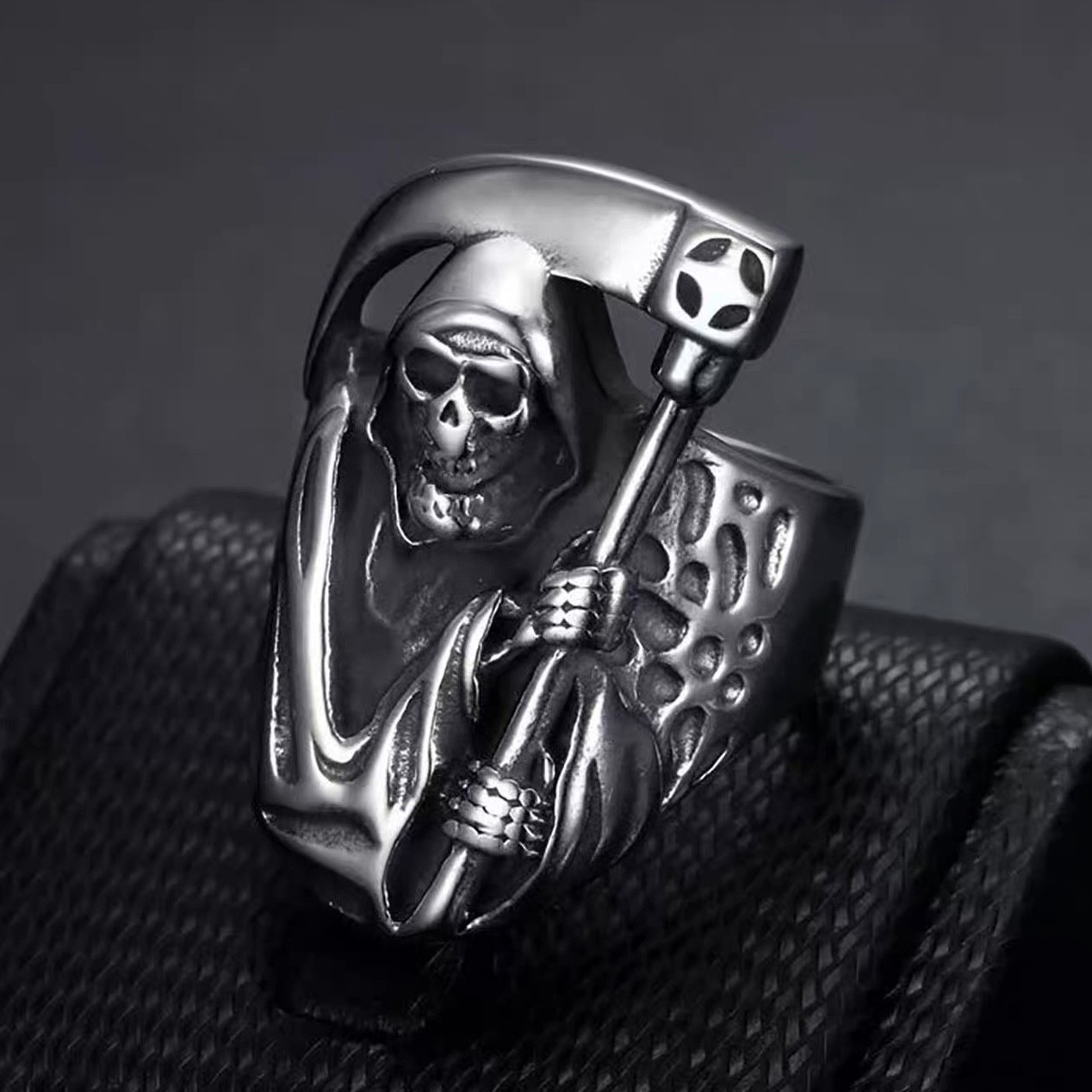 MENDEL Mens Biker Goth Death Skull Grim Reaper Ring Stainless Steel Size 8-15