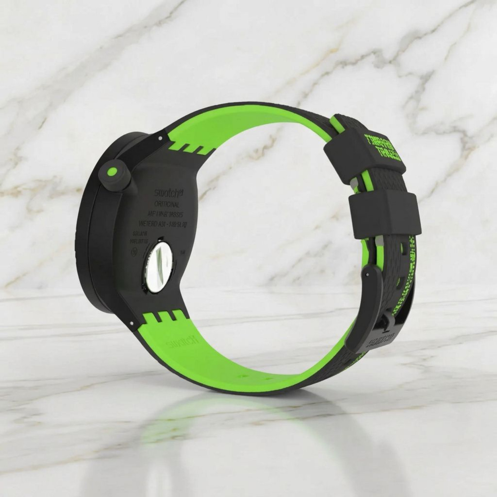 Men’s Swatch Clear Watch Big Bold Come in Peace 47mm Neon Green Silicone Strap
