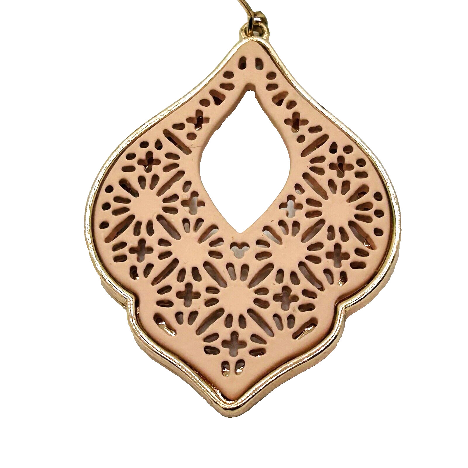 Pink Gold Tone Cut Out Taj Mahal Boho Dangle Earrings Pierced Filigree Jewelry