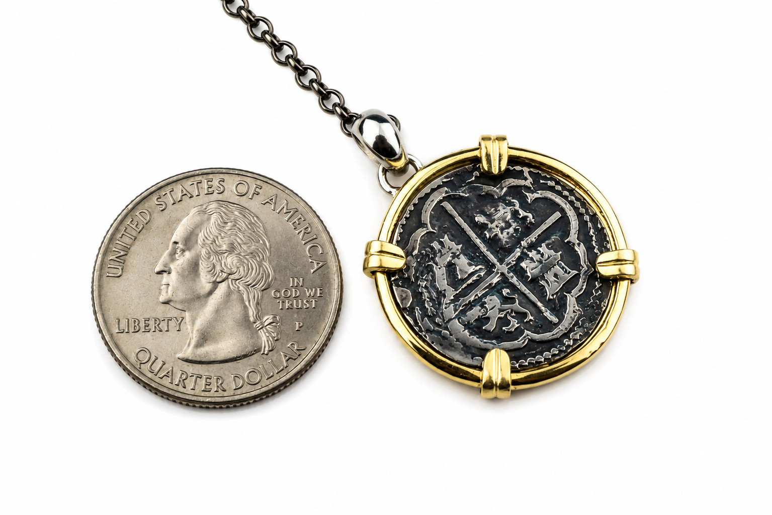 Atocha Style Shipwreck Coin Pendant 33 Carats 925 Sterling Silver