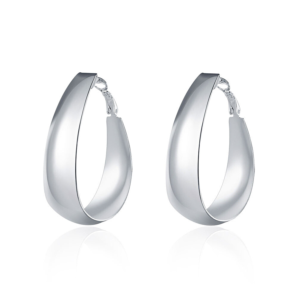 Genuine 925 Sterling Silver 1.8″*1.38″ Medium-Size Wide Omega Back Hoop Earrings