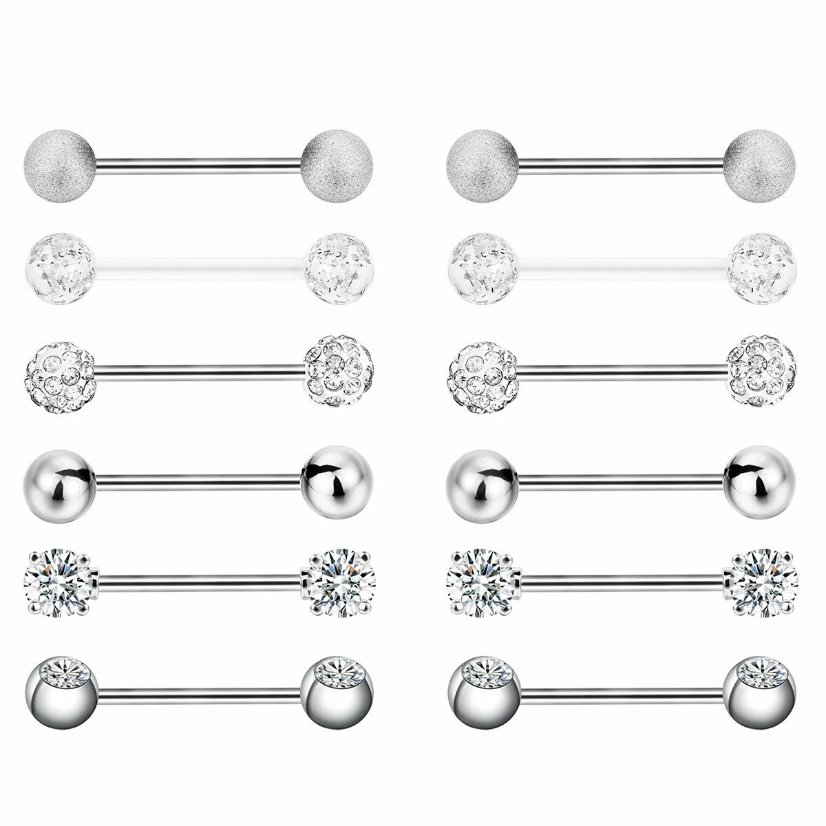 14G Nipple Rings Stainless Steel Tongue Ring Barbell Nipplerings Piercing 6Pairs
