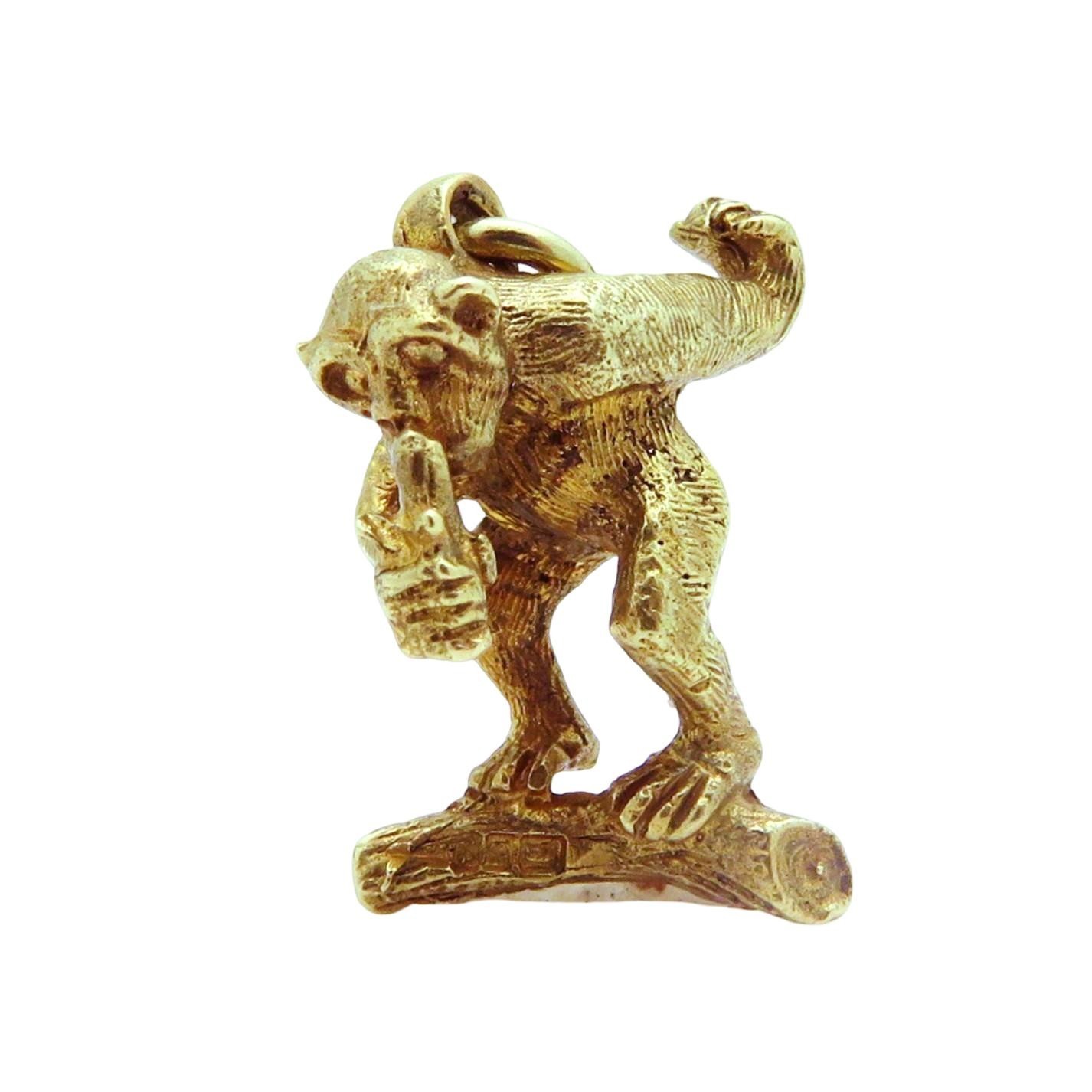 Rare Vintage 14K Gold 3D Monkey on Branch Eating a Banana Charm Ireland 1962