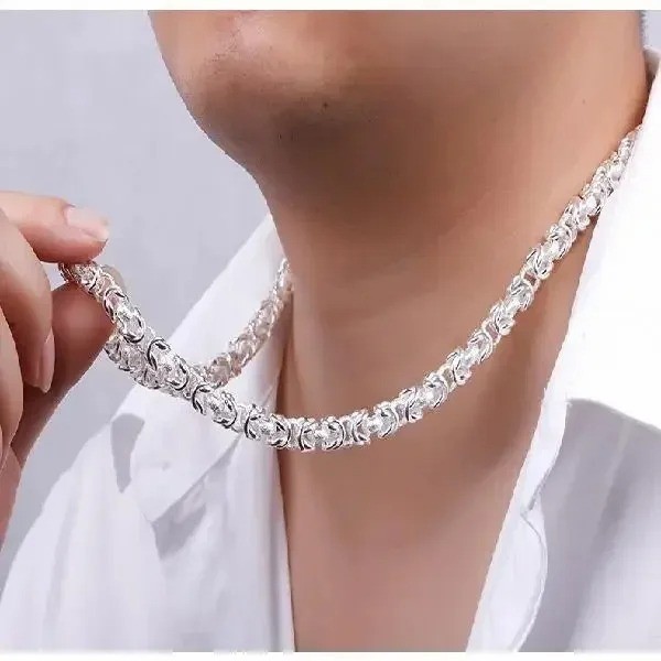 Sterling Silver Necklace For Men Classic 8mm Round Faucet Dragon 60cm Charm