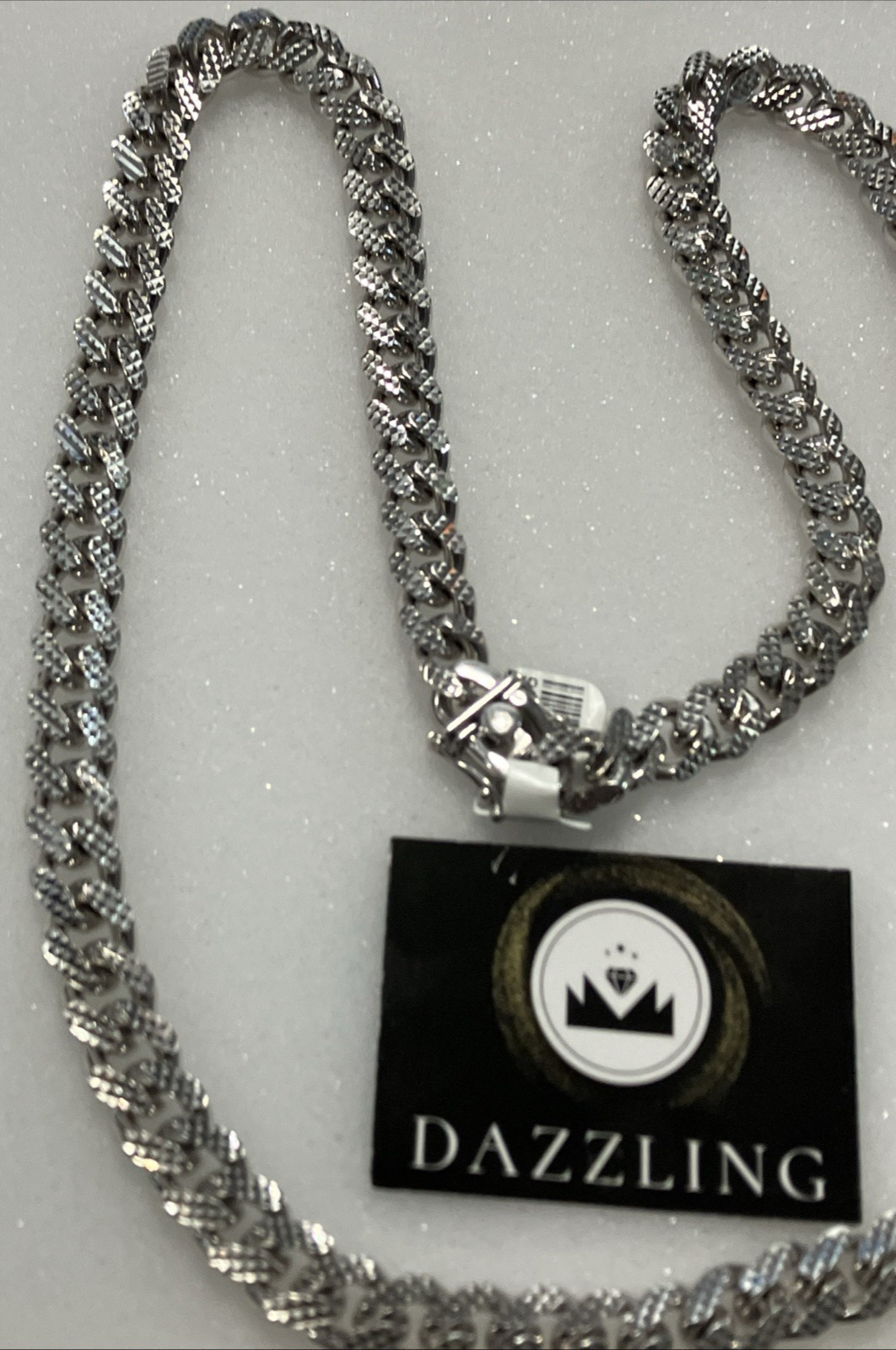 925 Sterling Silver Italy Solid Cuban Chain Dia-Cuts 129grams 9.7mm 26″ Box-Lock