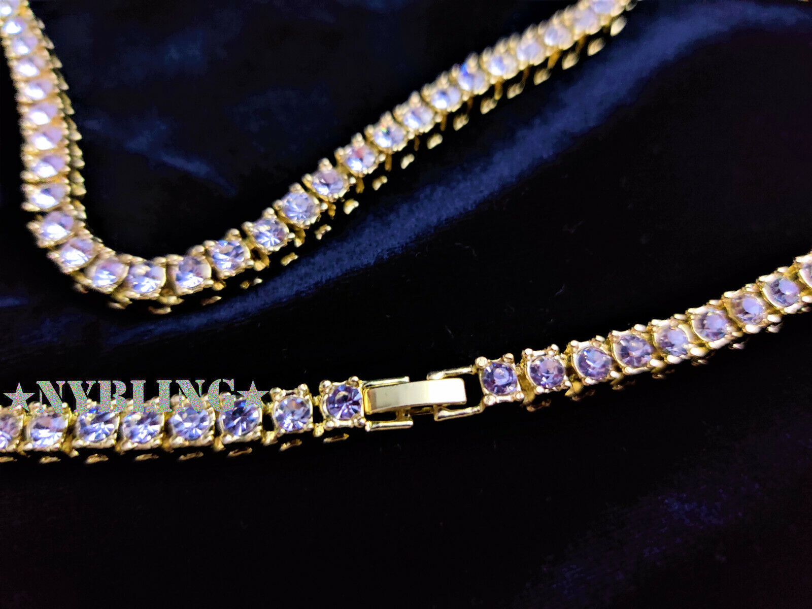 14k Gold Plated Tennis Chain Cross Pendant CZ Choker Necklace ICED Jewelry 4MM