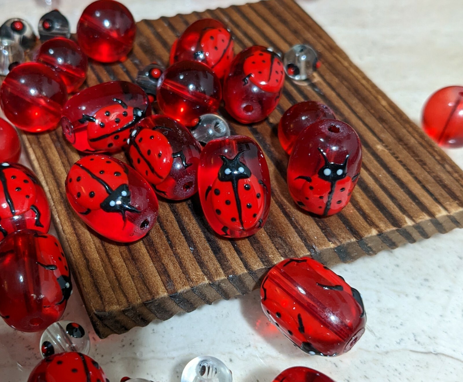Ladybug Beads Glass Beads For Bracelet Making Garden Lucky 13mm RED Oval 20 pcs