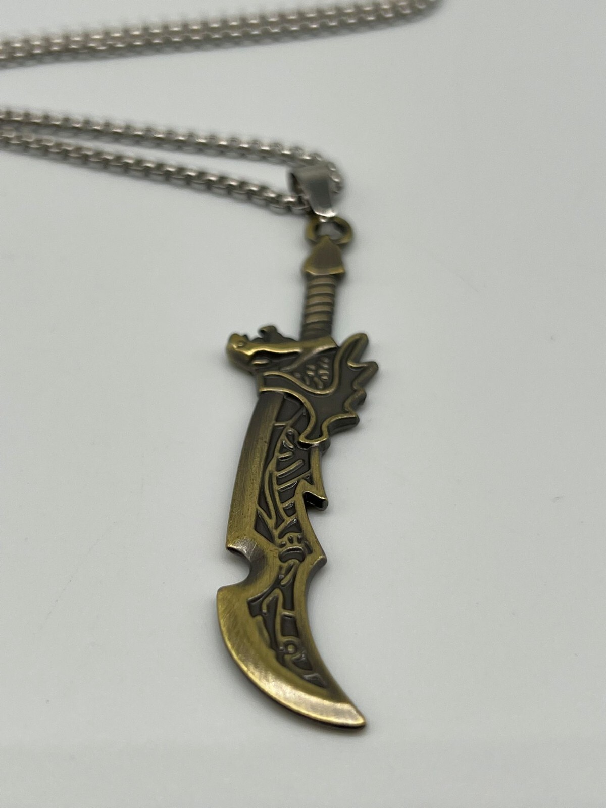 Stainless Steel Bronze Knife Dagger Weapon Pendant on Chain