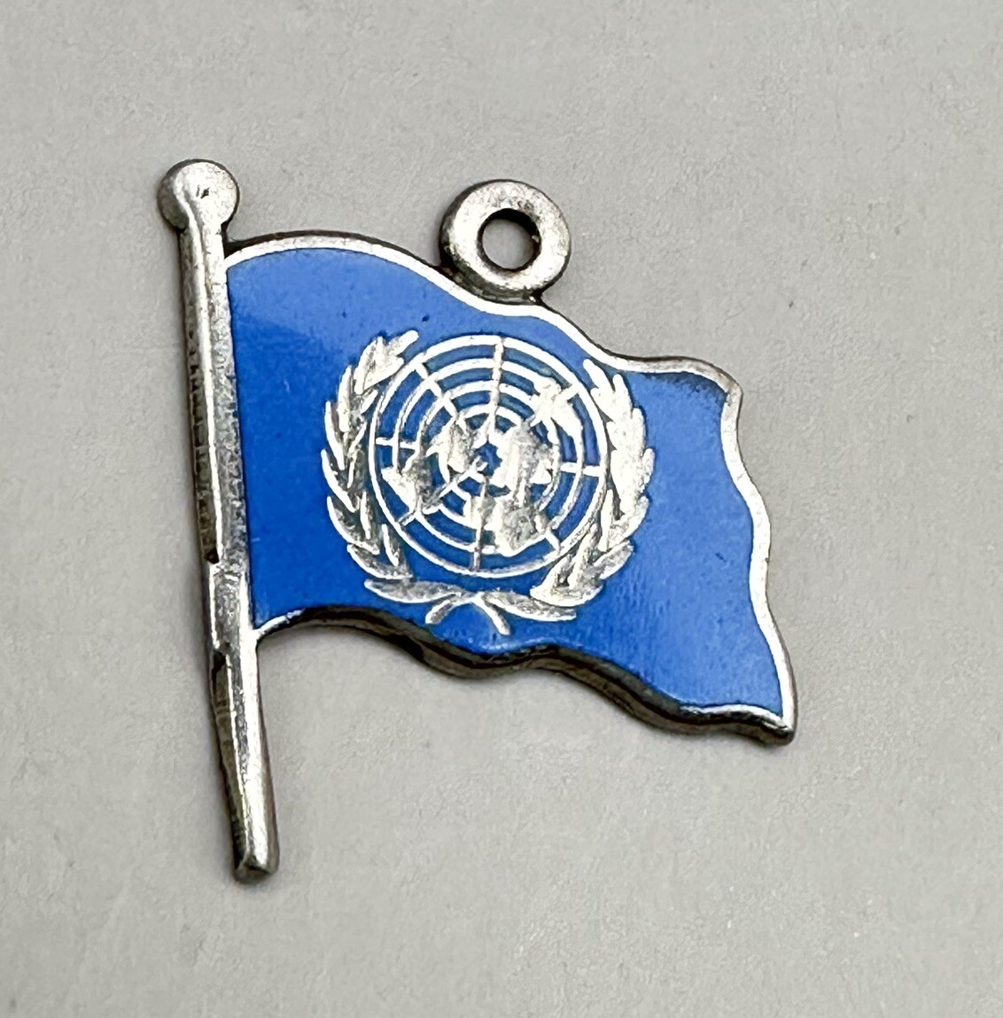 United Nations UN Flag Pendant Charm Insignia Sterling Silver Light Blue Enamel