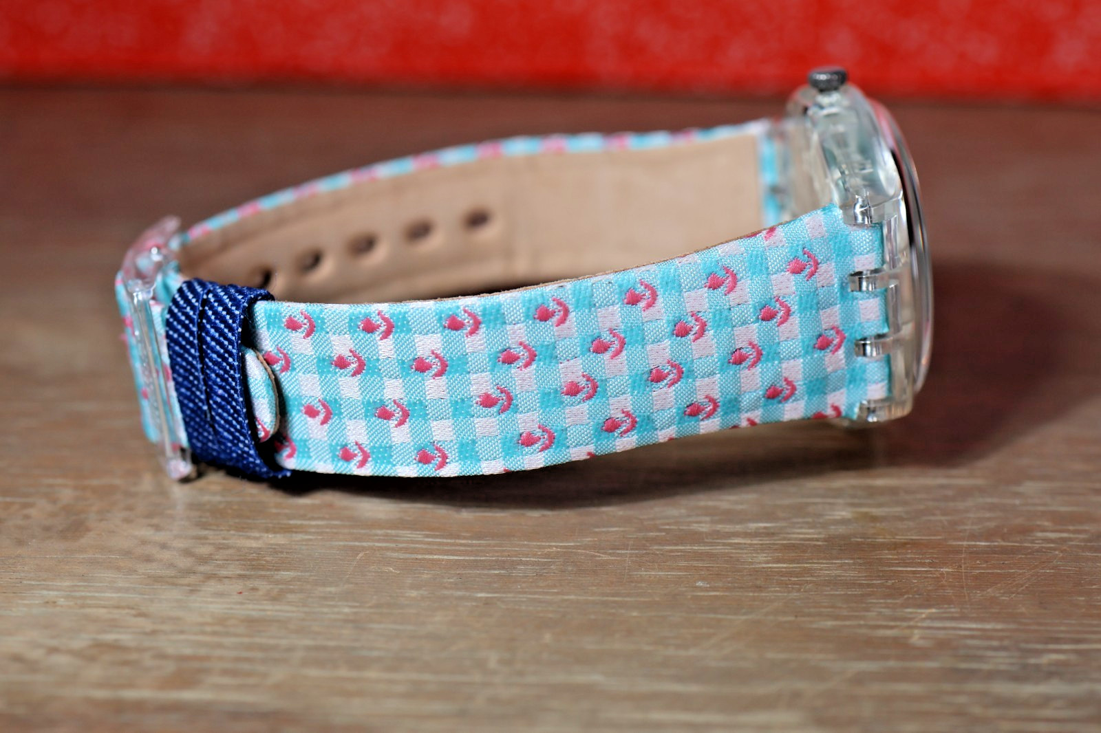 NEW Limited Swiss Swatch ROSES4U Flowers Denim Leather Strap Clear 34mm GZ291