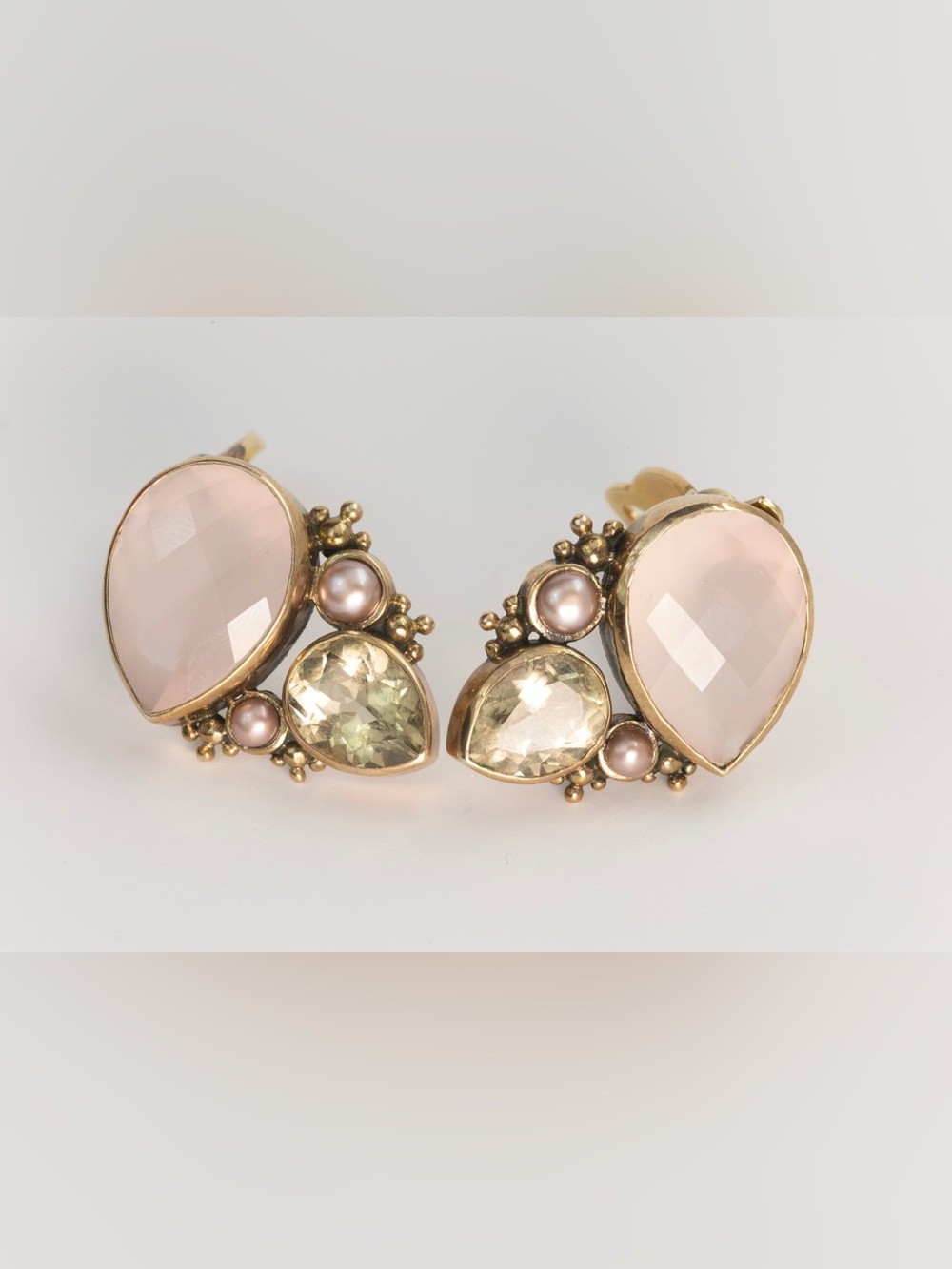 Stephen Dwek Earrings Pink Pearl, Blush Rose Quartz, Golden Citrine