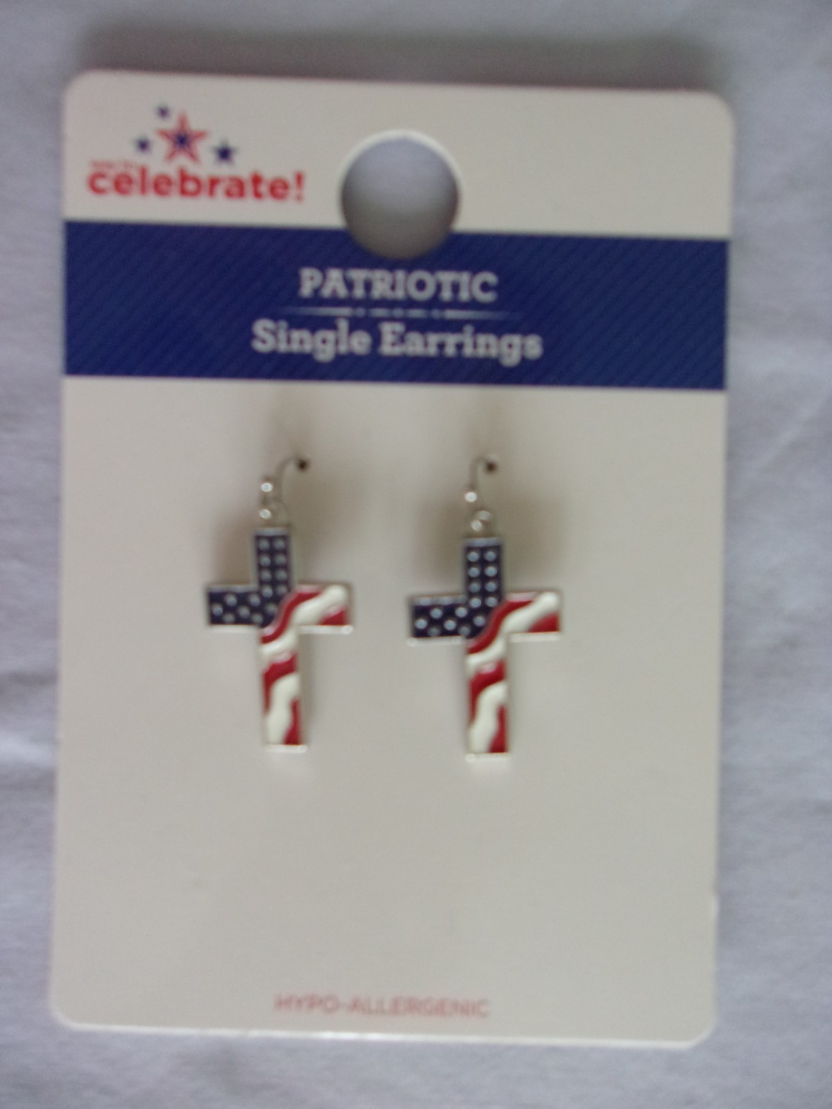 Way to Celebrate! Patriotic Earrings Crosses with Stars & Stripes NIP