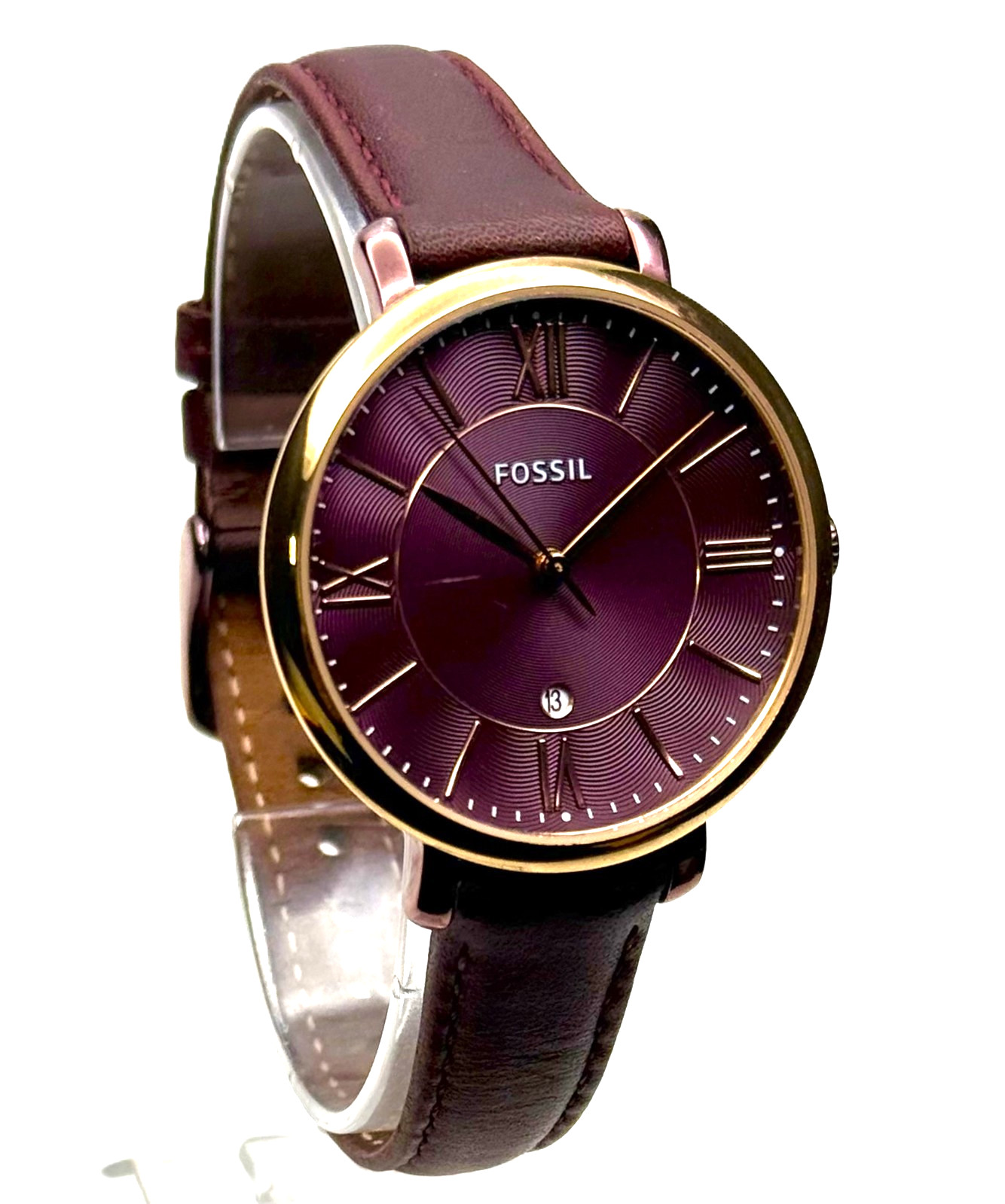 FOSSIL ES4099 JACQUELINE ROSE GOLD CORDOVAN BROWN LEATHER STRAP LADIES WATCH