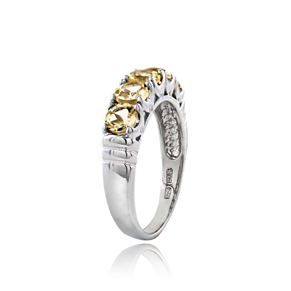 Sterling Silver Citrine Half Eternity Band Ring, Size 6
