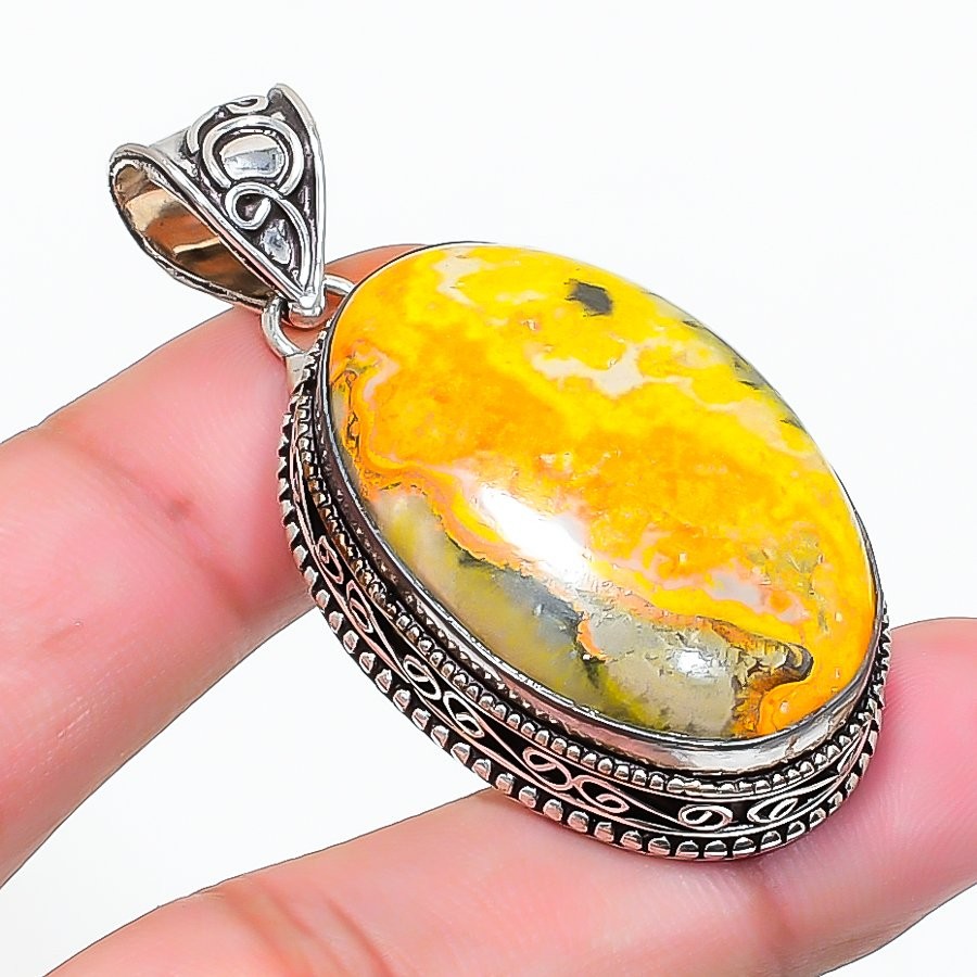 Bumblebee Jasper Oval Shape Gemstone Gift Pendant Vintage Jewelry 2.2″ VP 3630