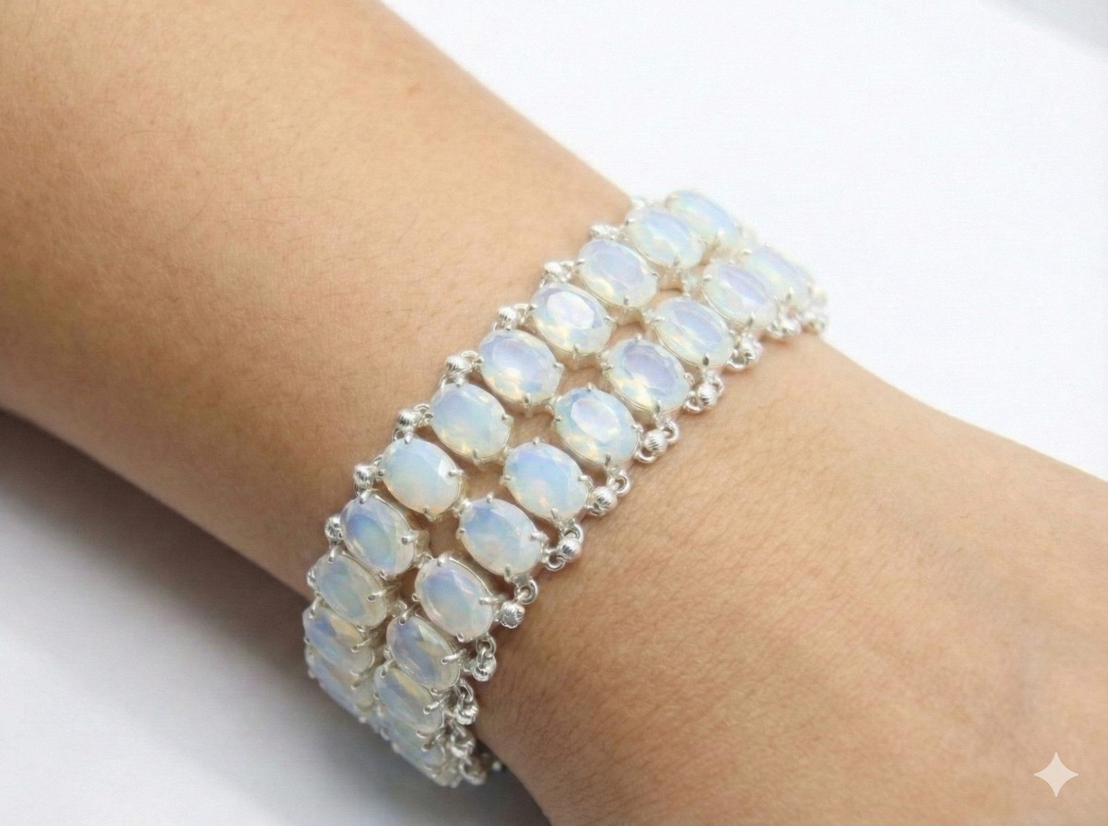 White Opalite Gemstone Handmade 925 Sterling Silver Jewelry Chain Bracelet ADJ