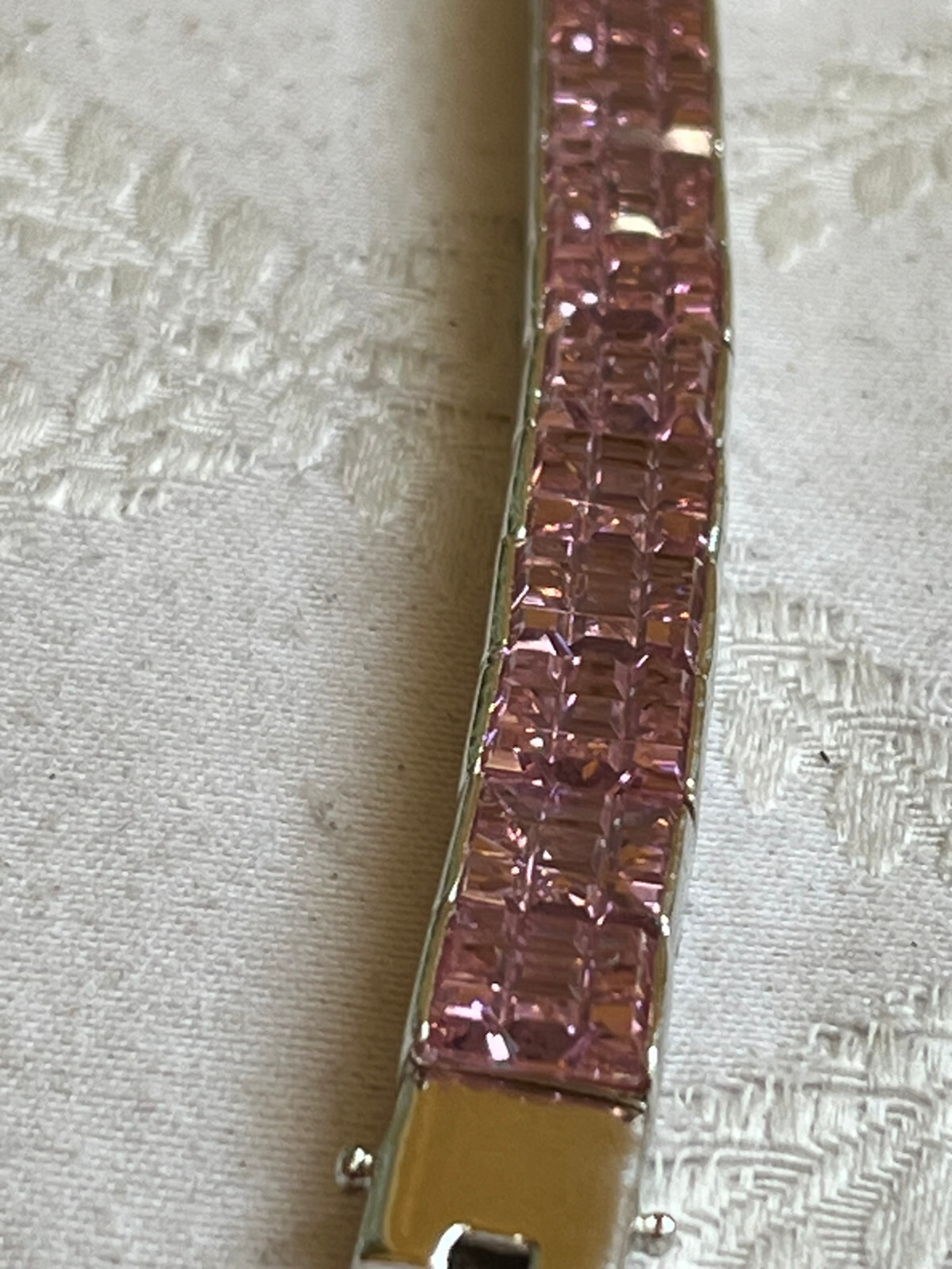 925 Sterling Silver Link Bracelet Brilliant Pink Heavy Push Lock with Security