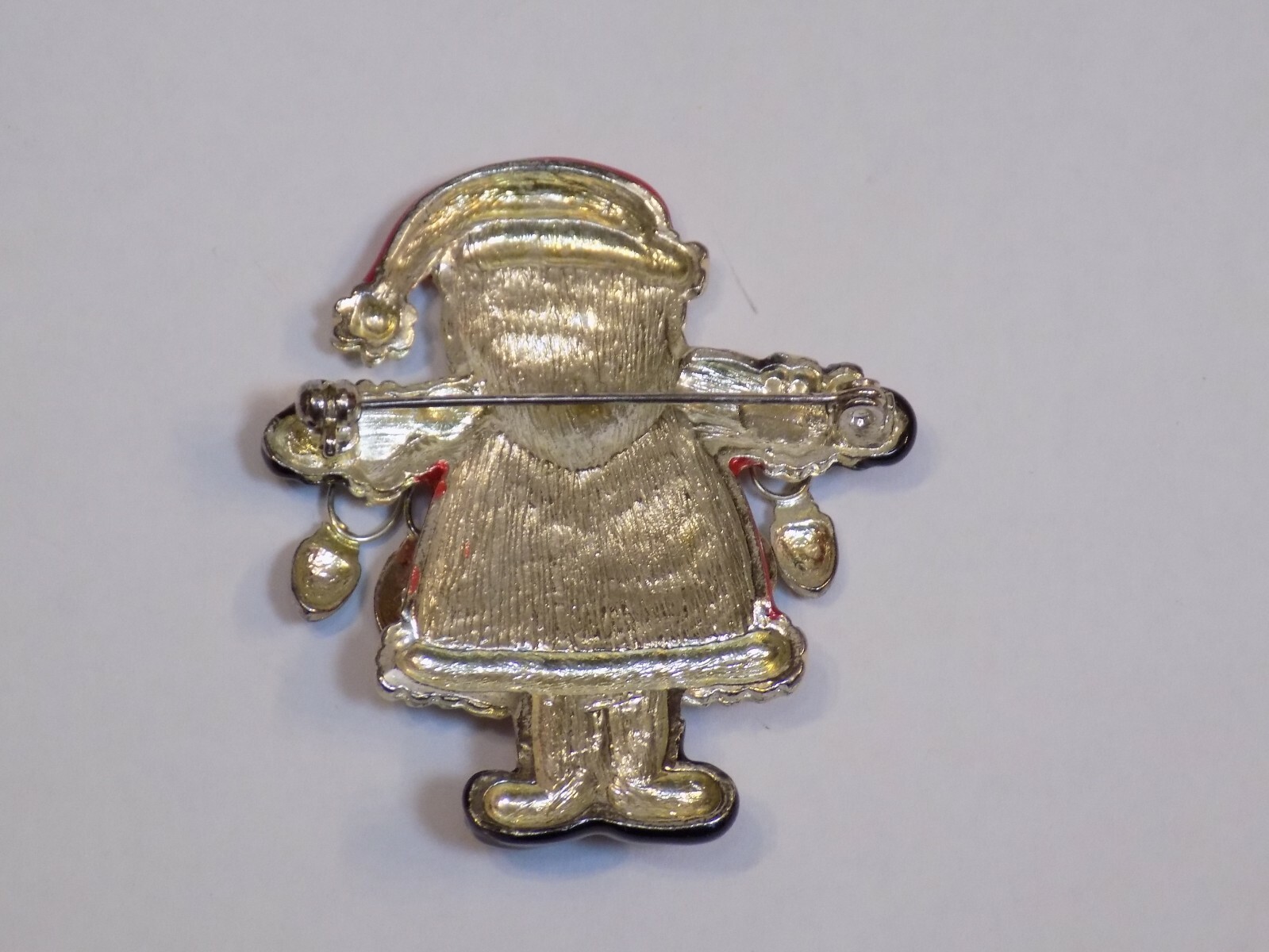 Santa Claus with Lights Red Metal Silver Pin Vintage Old Metal Button Pinback 2″