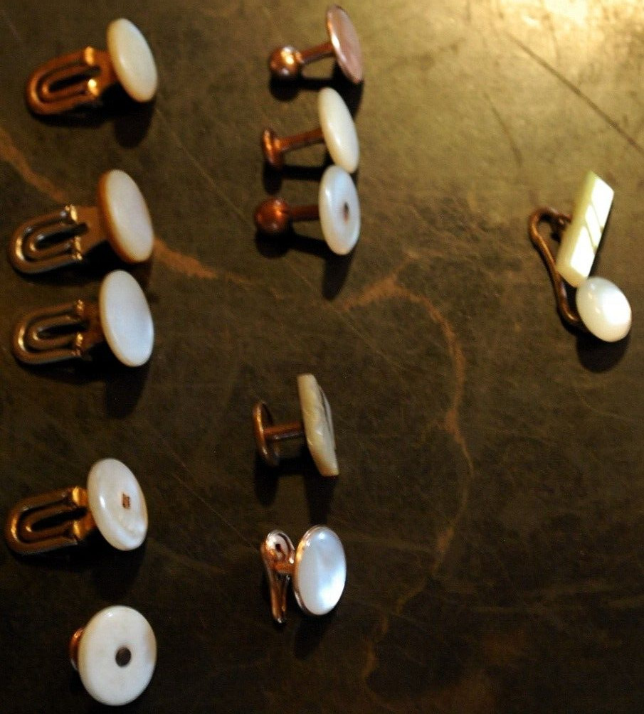 Antique Lot Of 11 MOTHER OF PEARL Button Studs, Ball Shirt Studs, Cufflink c1910