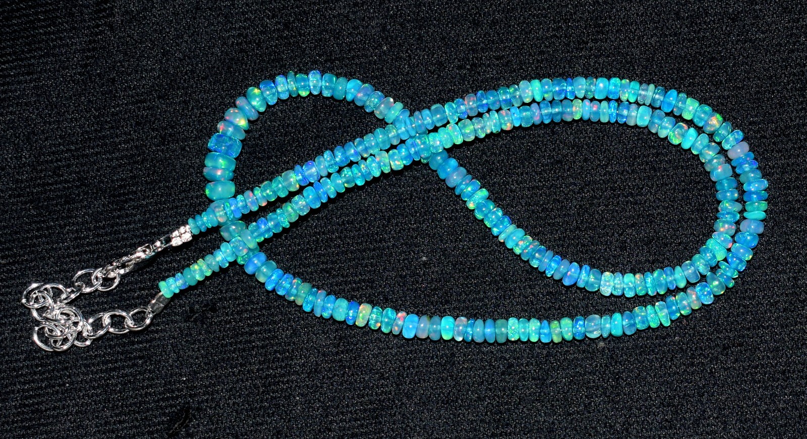 16″Natural Ethiopian Blue Opal Wello Fire Opal Gemstone Bead Necklace