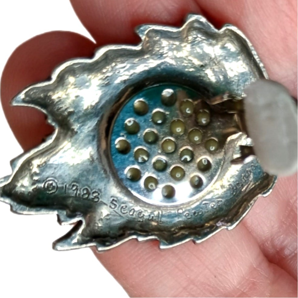 Vintage Seagull Pewter Leaf Earrings 1988 Signed Pearl Drop Dangle