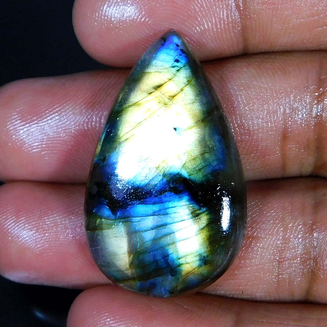 100% Natural Pink Reddish Power LABRADORITE Pear Cabochon Loose Gemstone 34.25Ct
