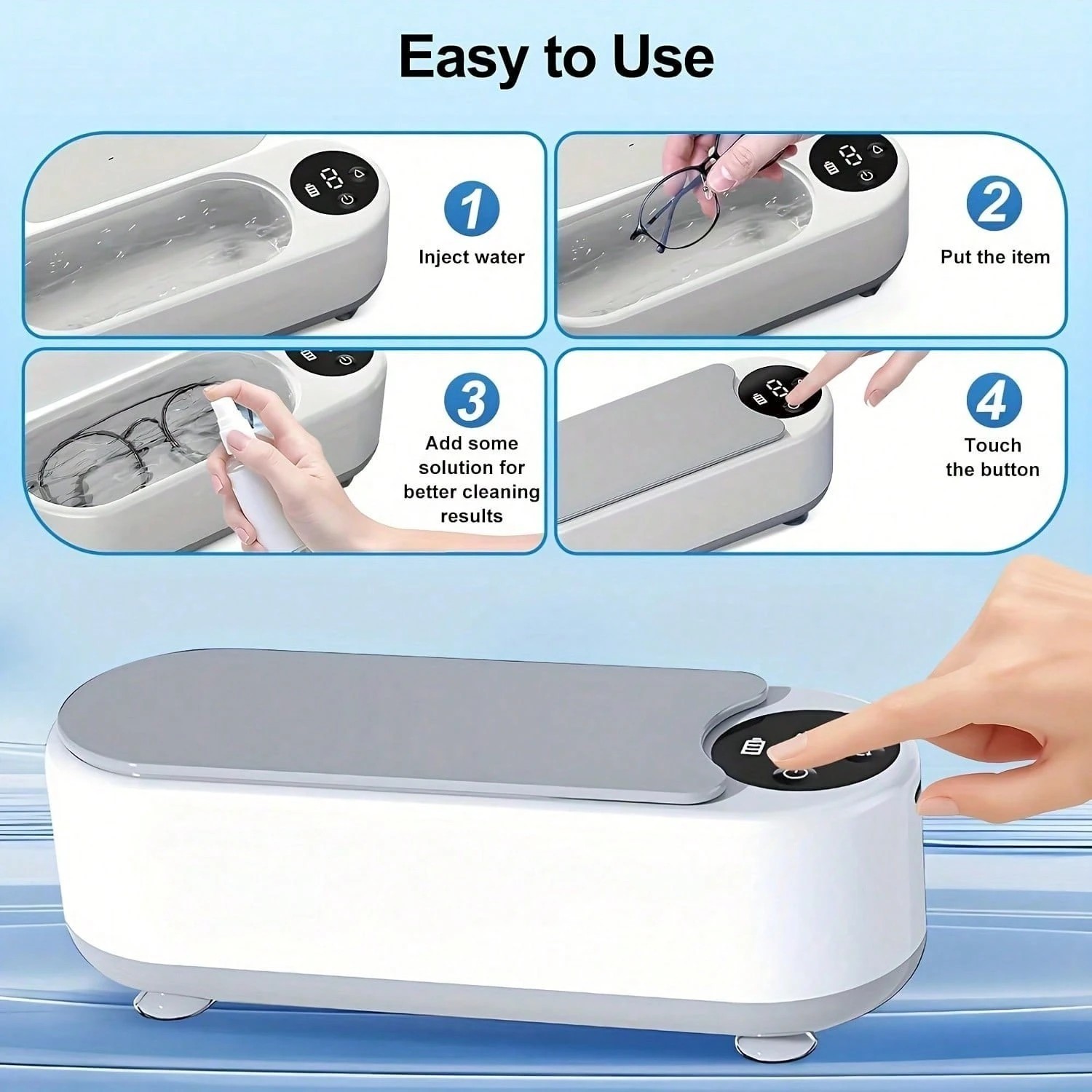 Sparkle Ultrasonic Cleaner USB Cordless Glasses Jewelry Denture Travel Machine