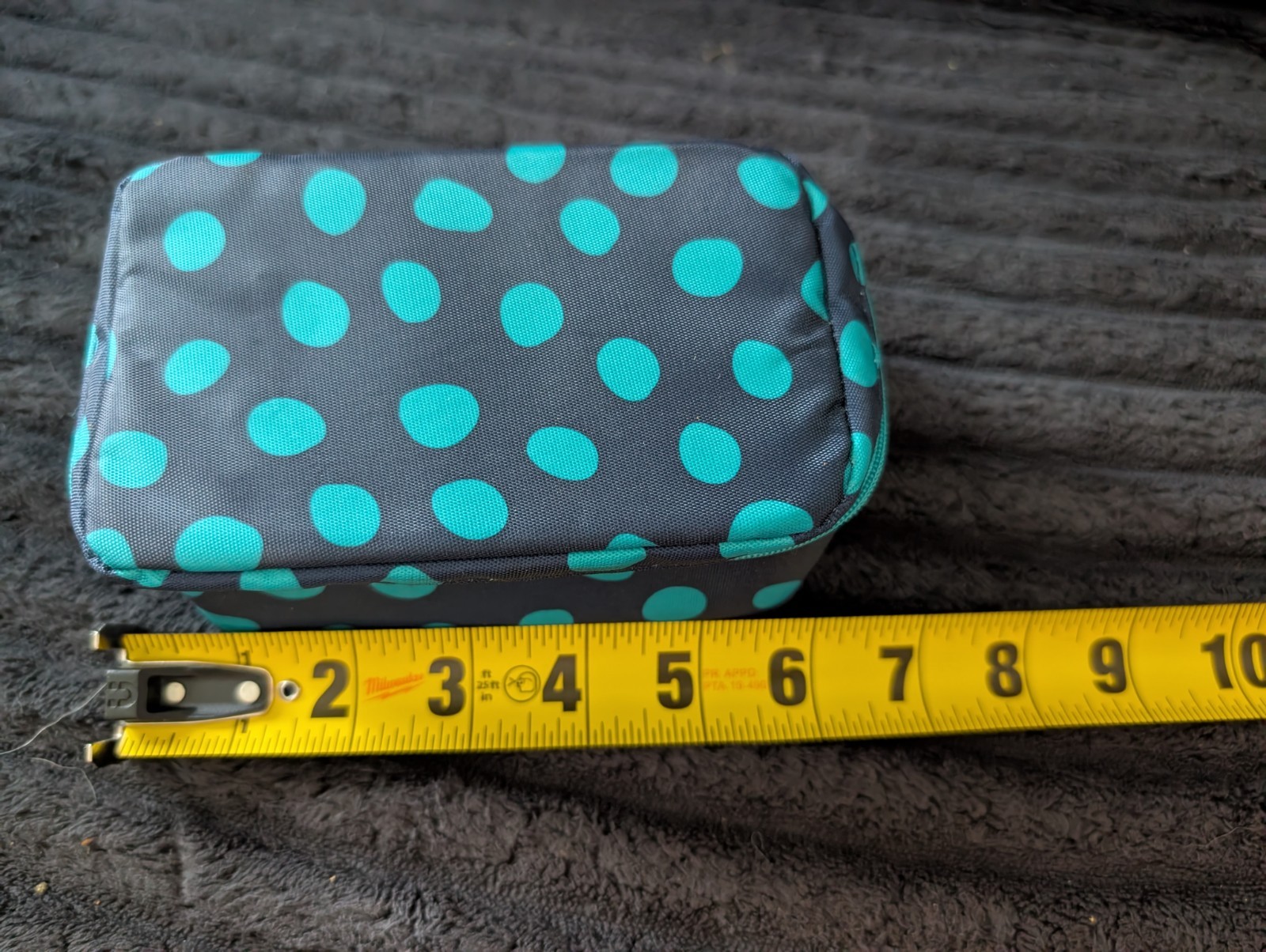 Thirty-One Travel Jewelry Case Zip-Around Black/Teal Polka Dot w/ 3 Pouches