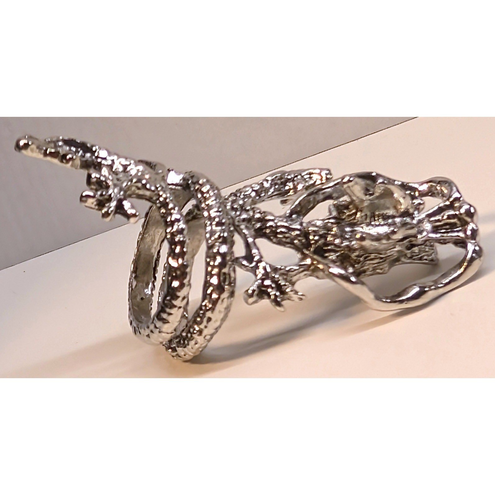 New Dragon Wrap Ring Unisex Size 5 Silver Tone Mythical Gothic Statement Jewelry