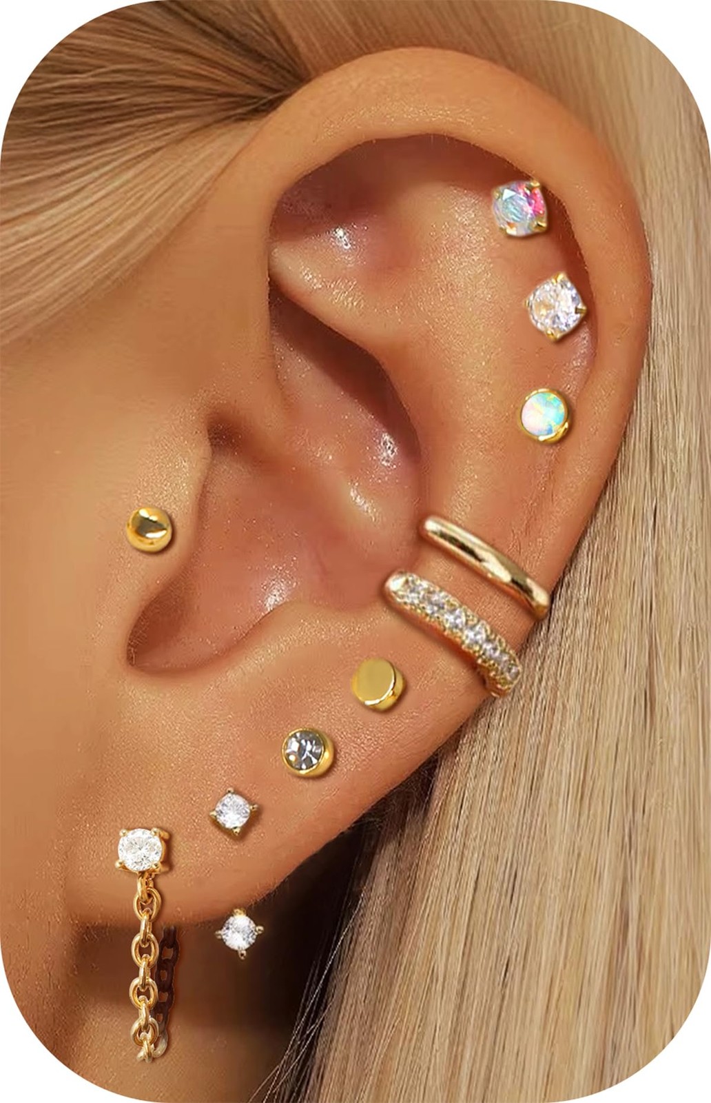10 & 14 Pairs Hypoallergenic 14K Gold Plated Flat Back Earrings Hoops for Wom…