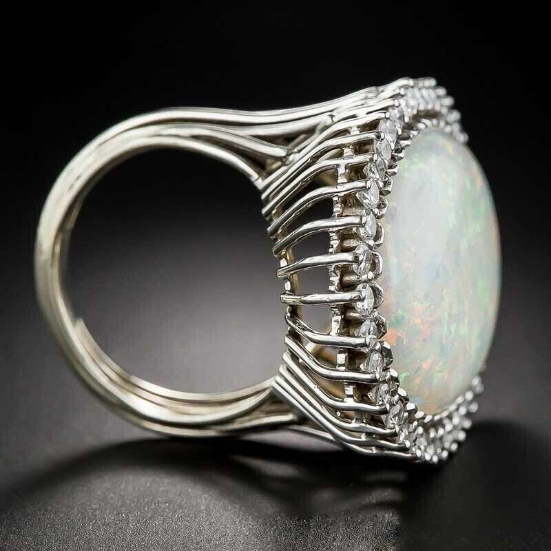 Silver Plated Fire Opal Inlay Christmas Ring 2 CT CZ Vintage Style Unisex Ring