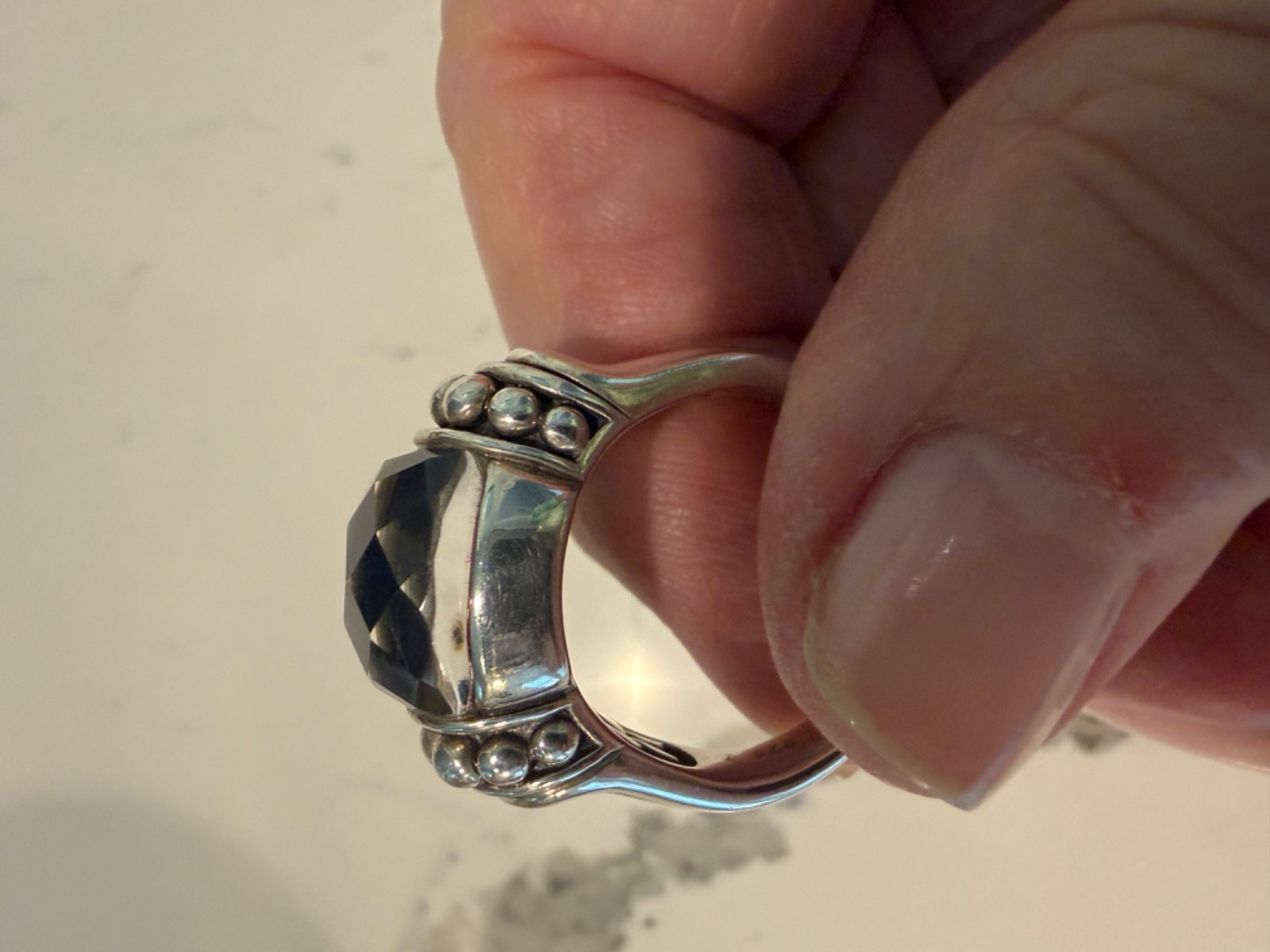 Lagos Maya Faceted Onyx 925 Silver Ring Size 8.5 excellent condition