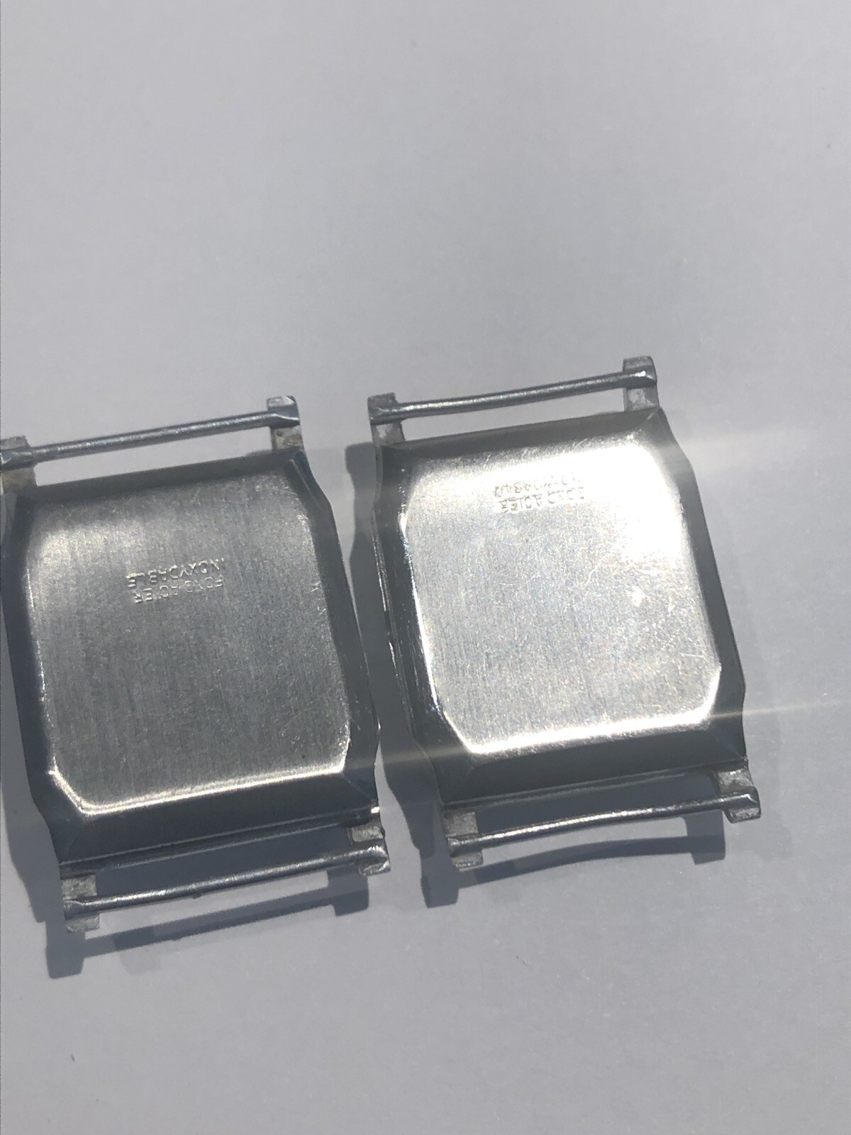 2 White NOS Fond Acier Inoxydable Tank Style Mens Vintage Watch Case & Crystal