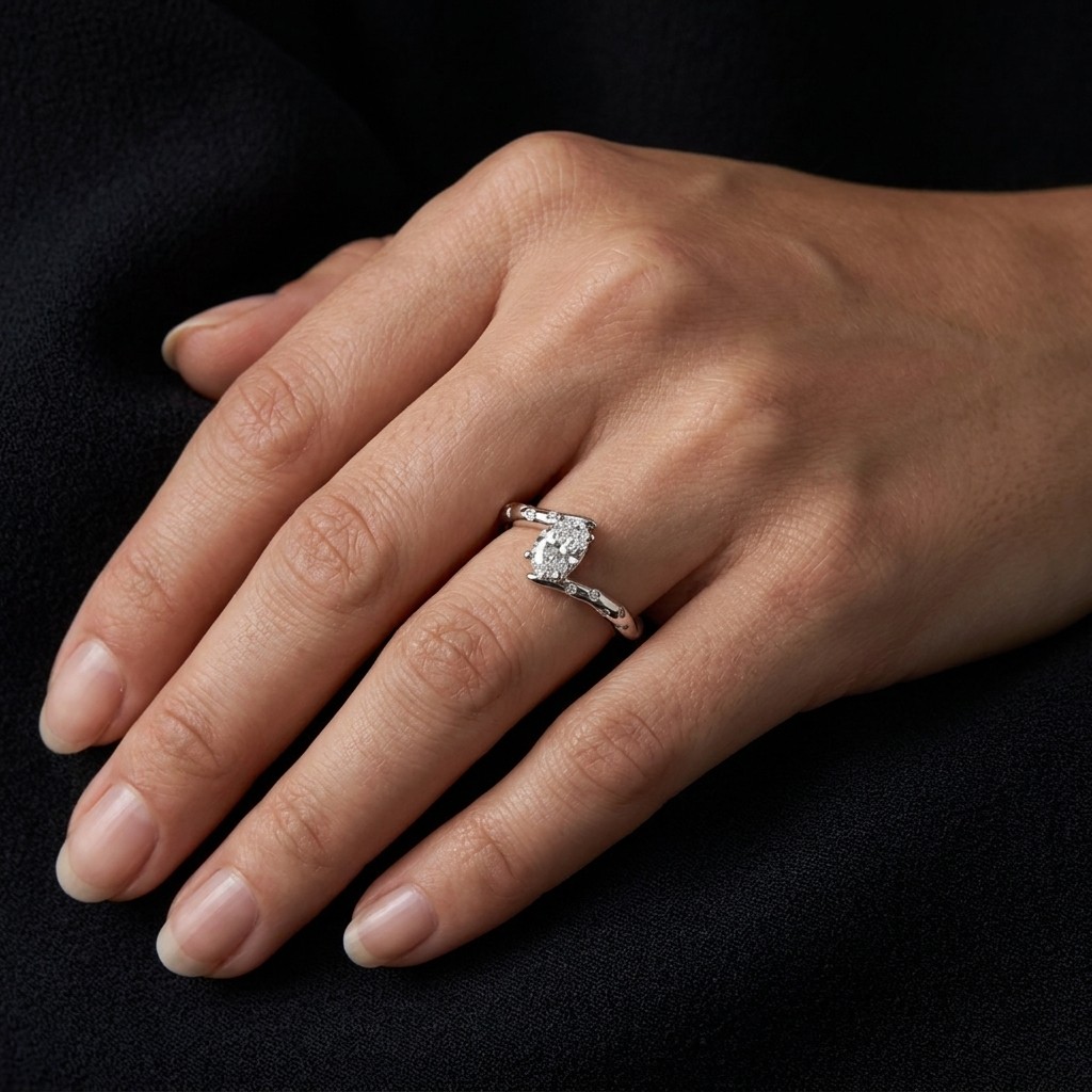 0.41ct G-H Oval Lab Grown Diamond Engagement Ring 18K White Gold IGI Certified