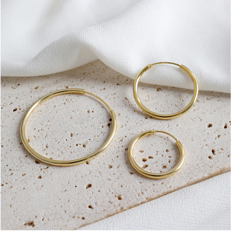 925 Sterling Silver 18K Gold 1.2mm Endless Hoop Earrings Ear Set Round PE16