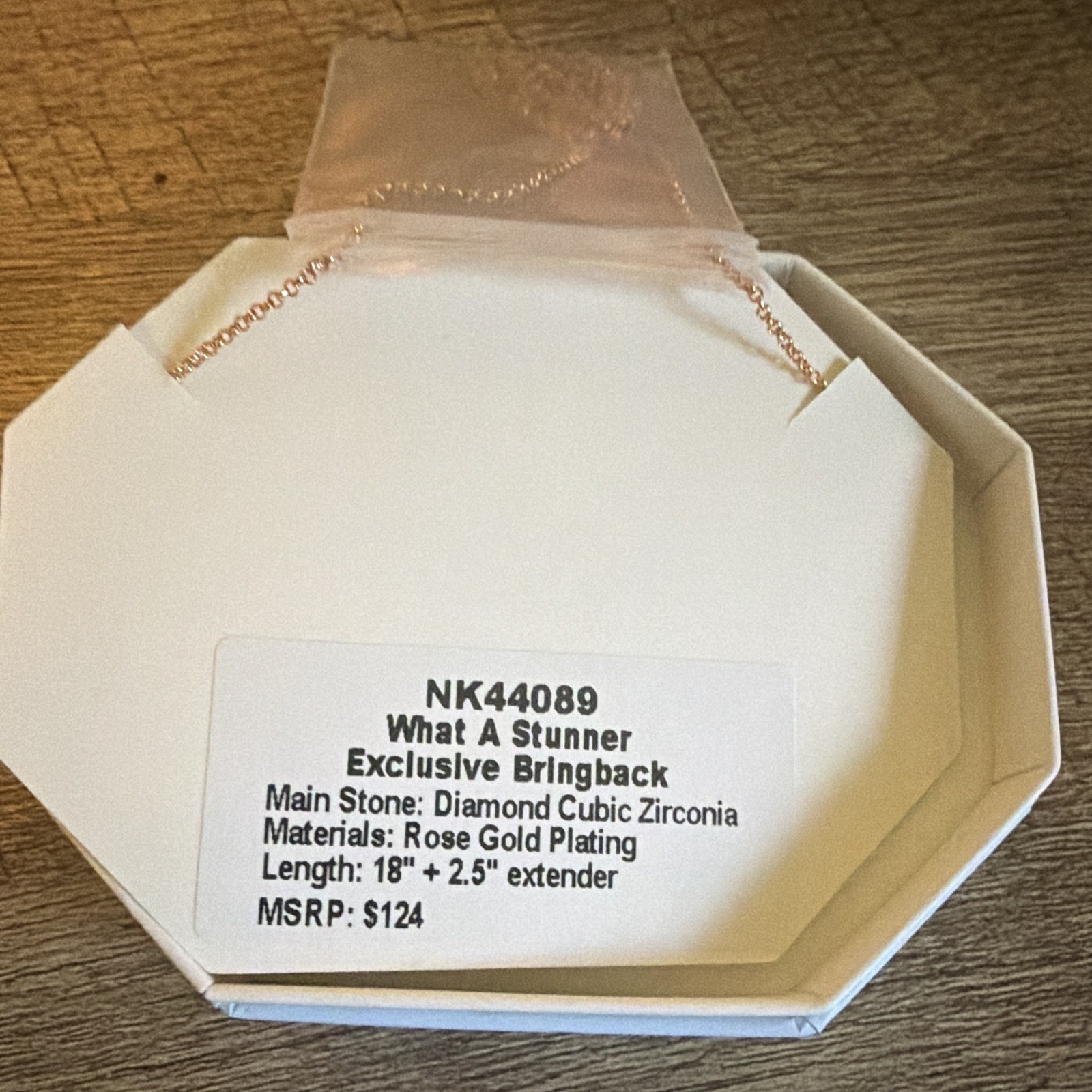 BP OG “What a Stunner” NK44089 CZ on Rose Gold Plating 18″ + Extender