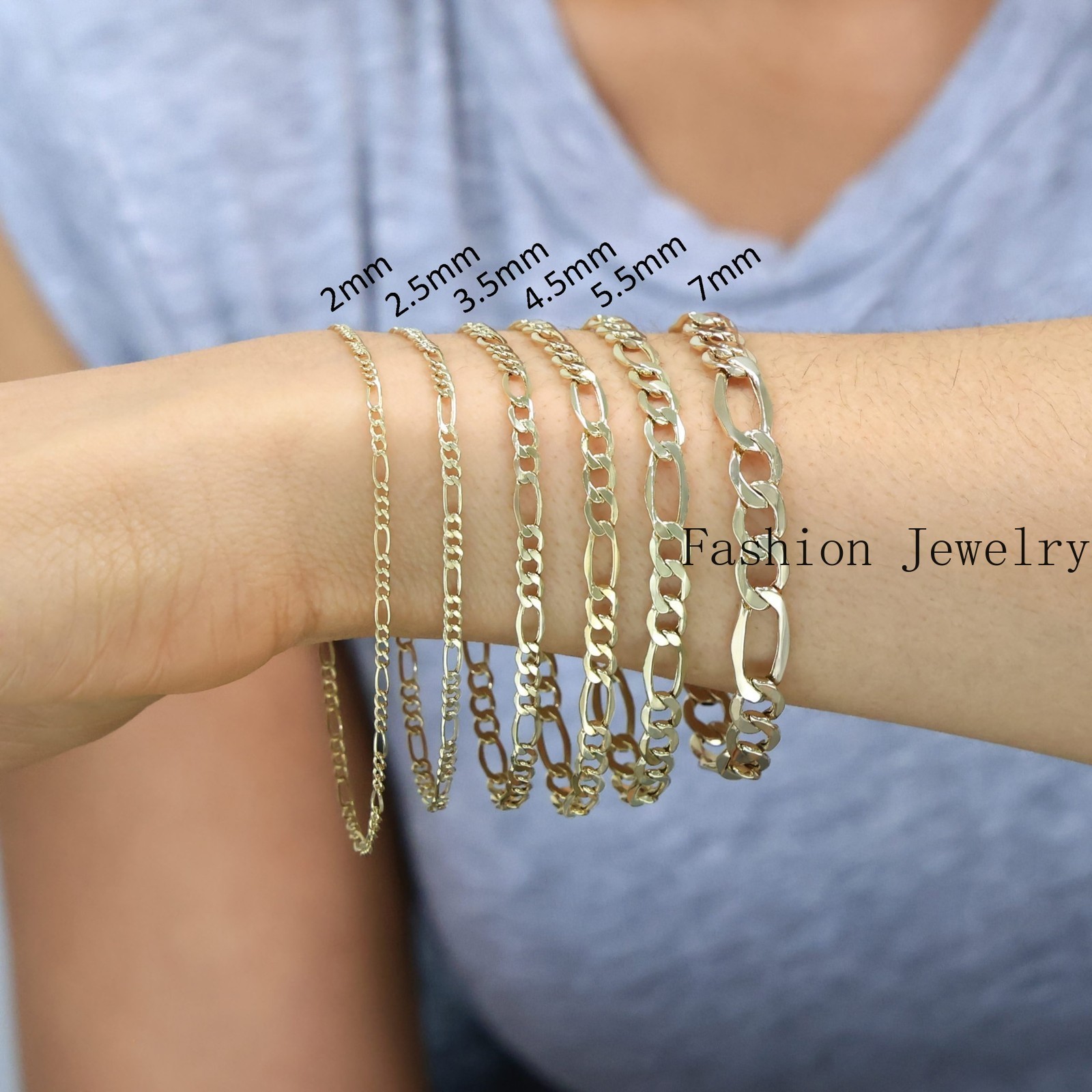 10K Yellow Gold 2mm-9mm Italian Figaro Chain Necklace Bracelet Men Women 7″- 30″
