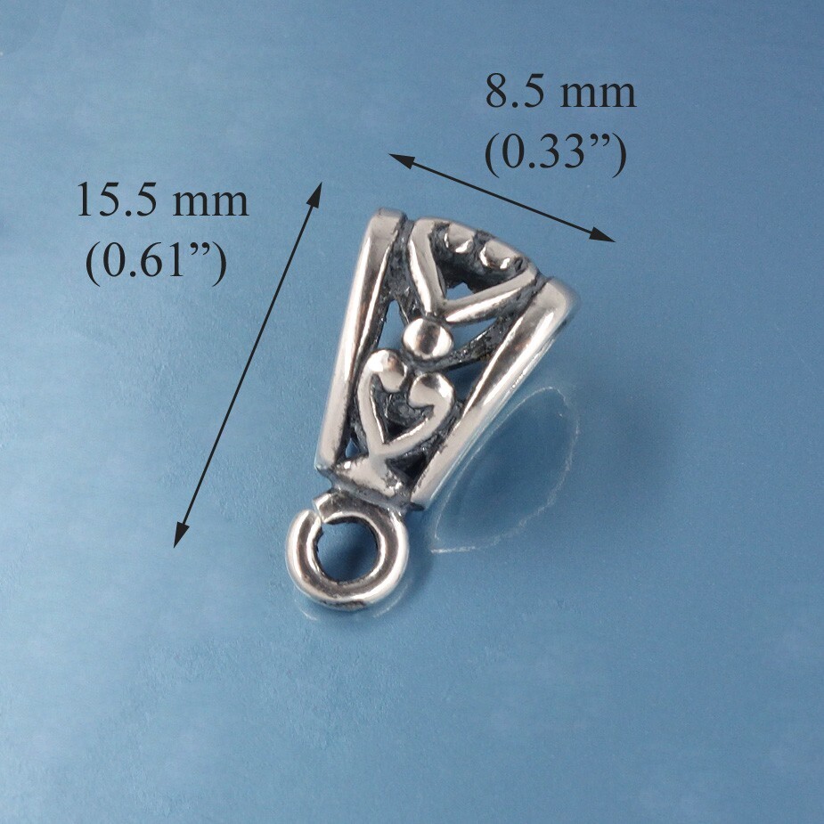 Antiqued Solid Sterling Silver Hollow Heart Pendant Bail Connector 15mm #33469