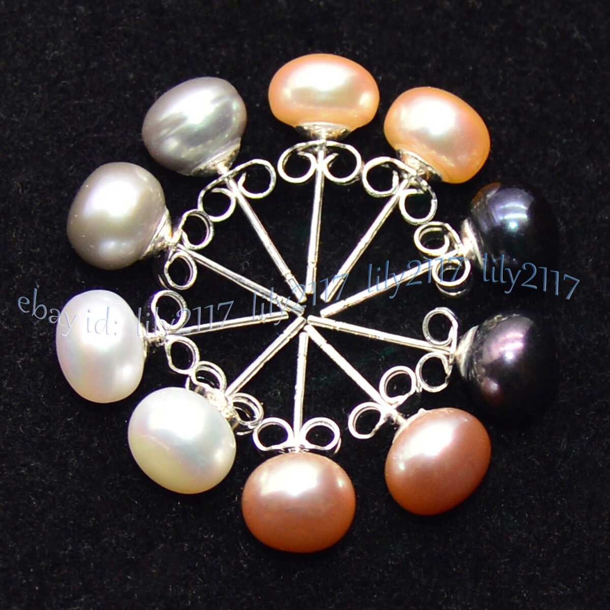 Wholesale Natural Genuine Akoya Freshwater Pearl Silver Stud Earrings AAA