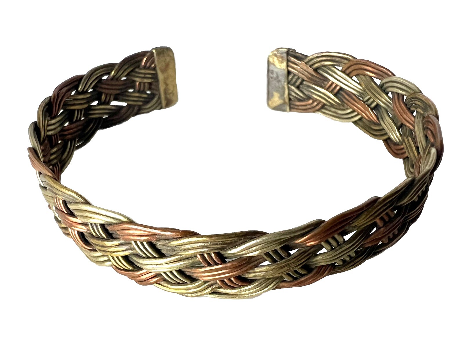 Copper Brass Wire Braid Cuff Bracelet 8.25” Vintage