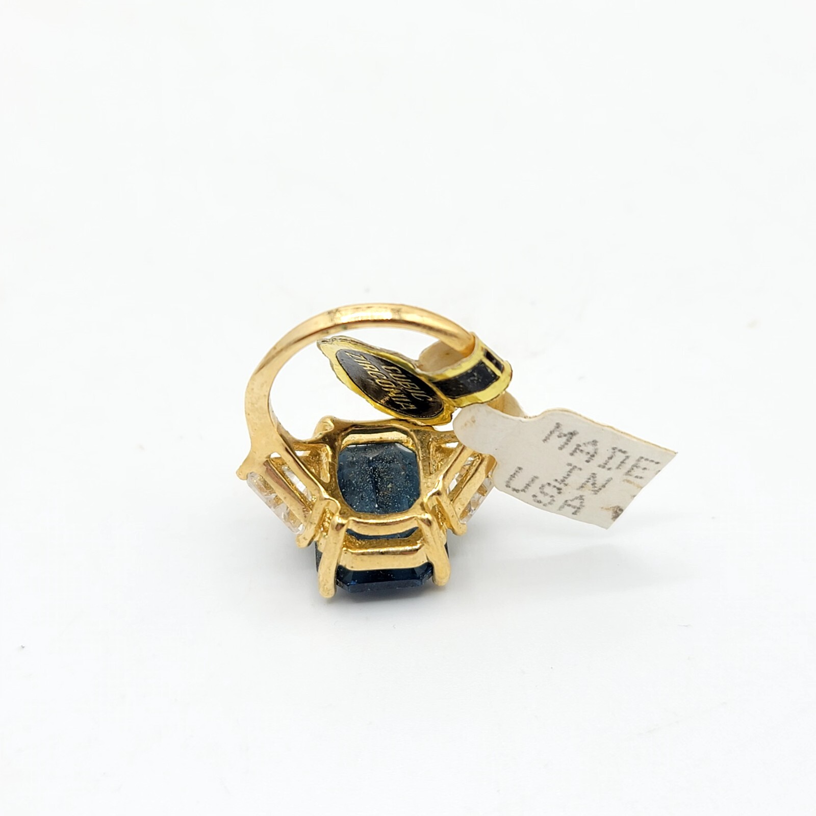 Vtg Sz 6 Ring Blue Clear Cubic Zirconia Signed 18KGE Gold Electroplated Jewelry