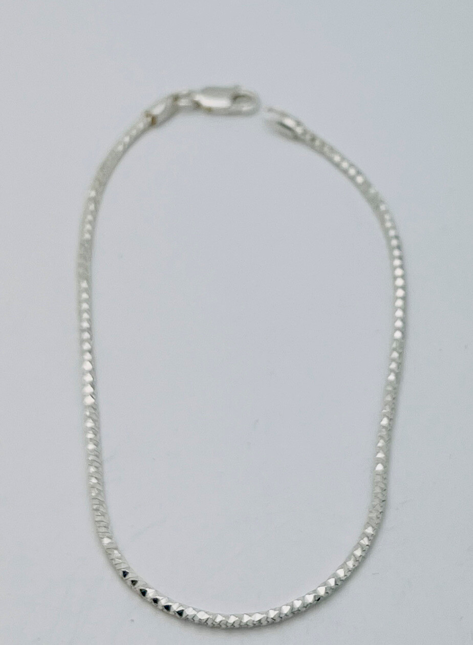 925 Sterling Silver Diamond Cut Snake Bracelet 8”