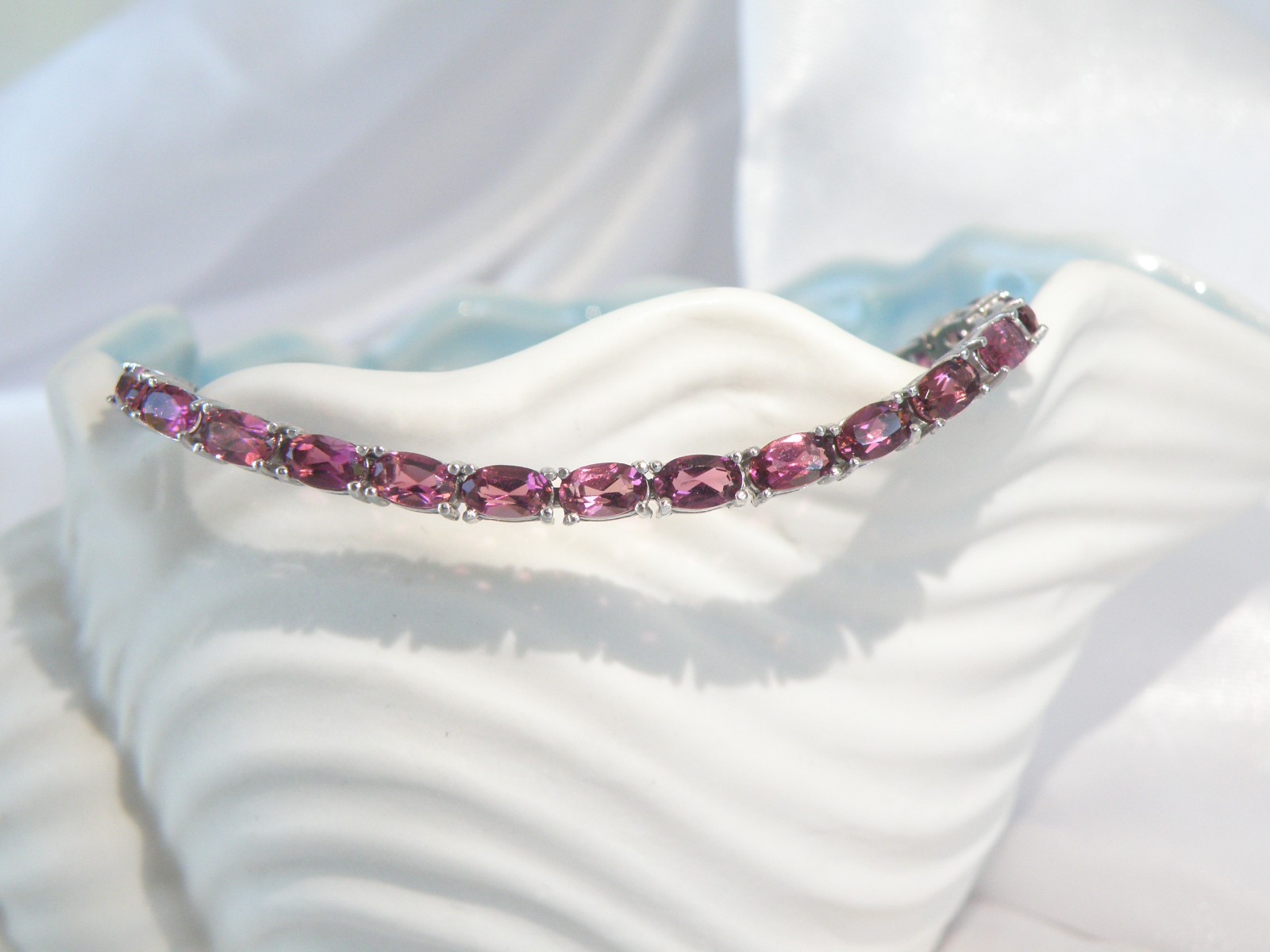 Sterling Silver 925 Rhodolite Pink Garnet Tennis Bracelet 8″