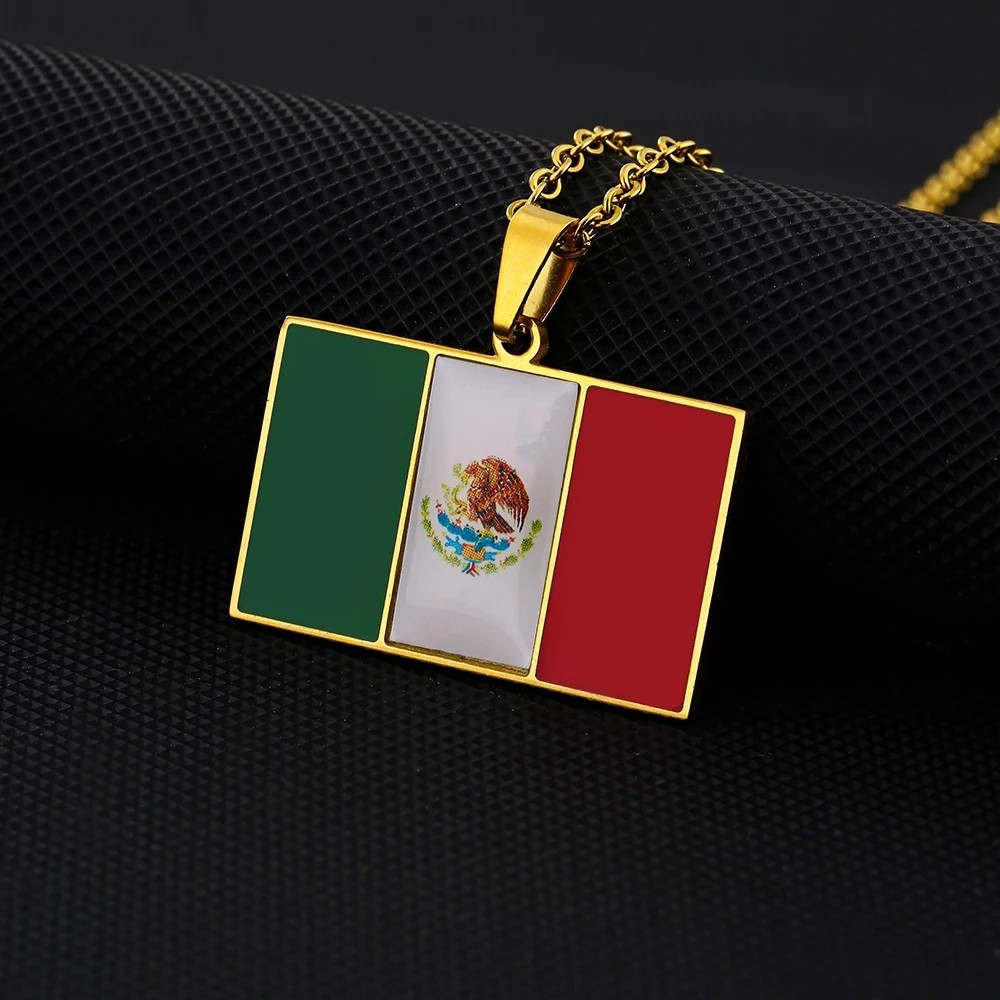 Mexico Flag Map Pendant Necklace Stainless Steel Chain Gold Silver Mexican Jewel