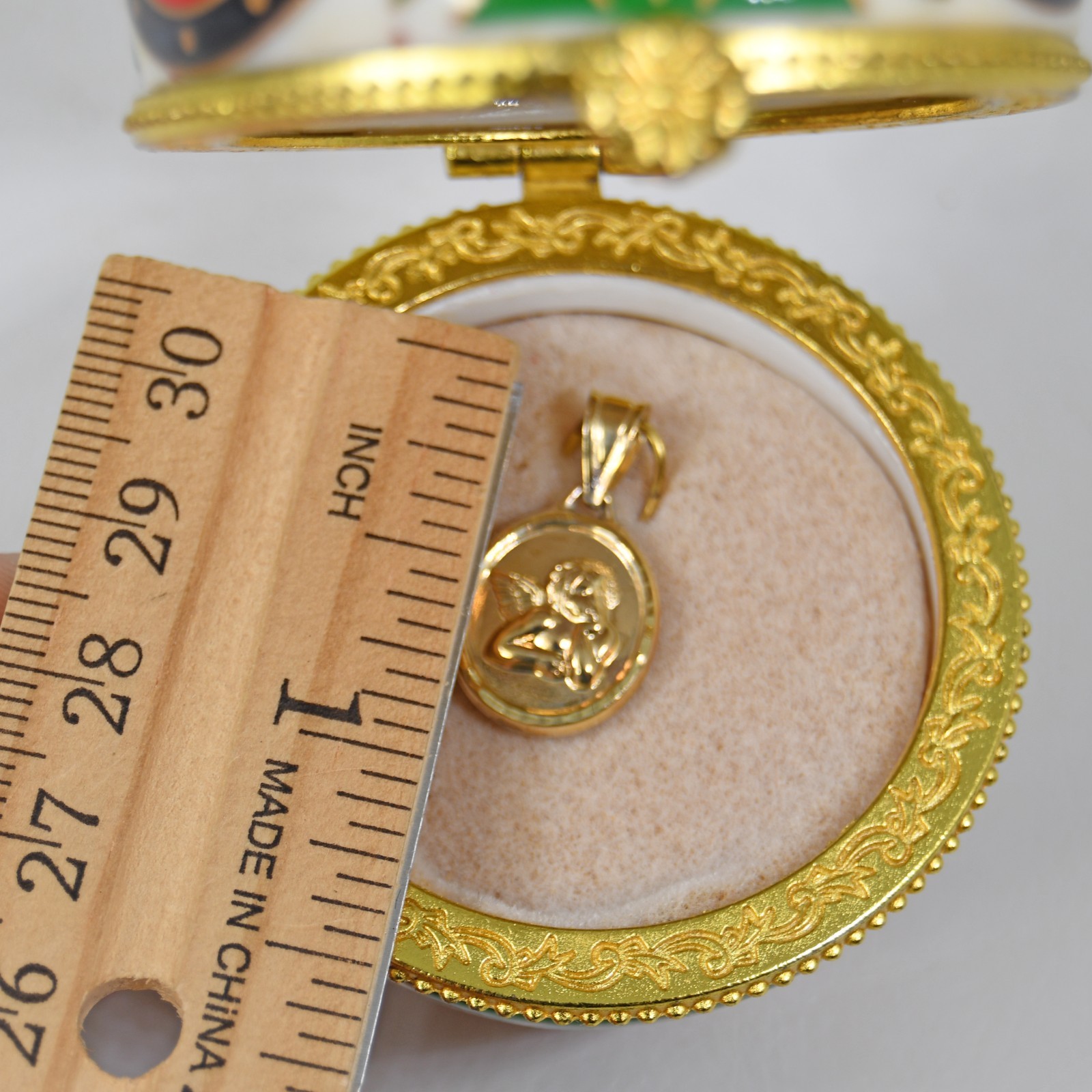 14k Gold Guardian Angel Charm in Trinket Box Christmas Ornament Michael Anthony