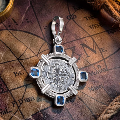 Atocha Silver Coin Pendant Blue Topaz Bezel Sterling Shipwreck Certificate