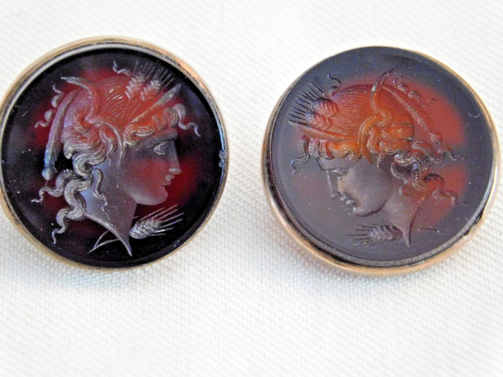 AMAZING Edwardian RENAISSANCE REVIVAL CARVED CARNELIAN CUFFLINKS, GODDESS, 1900