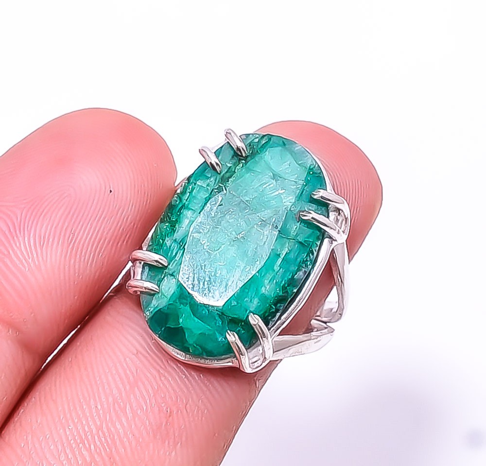 Emerlad -Dyed Quartz 925 Sterling Silver Ring s.7.5 R80242163, Christmas Gift